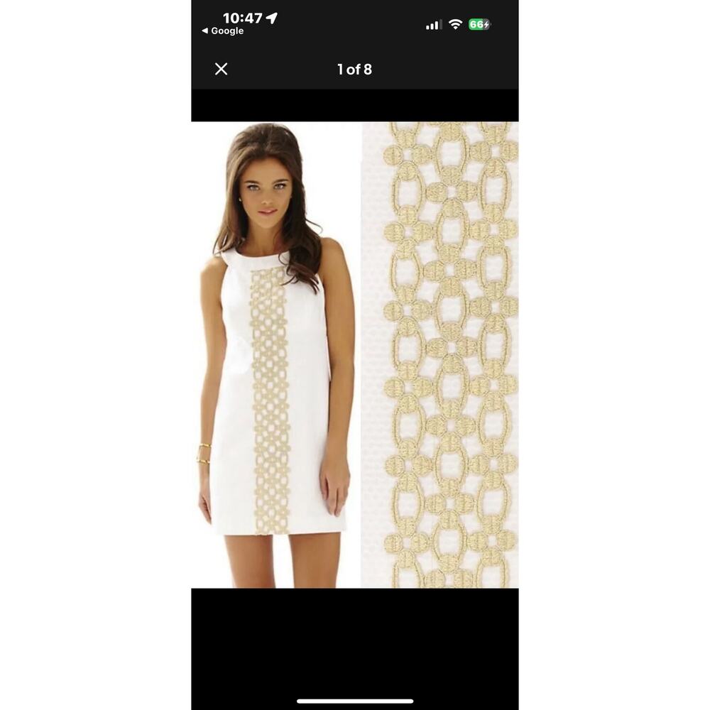 Lilly Pulitzer Jacqueline Resort White metallic Gold Lace Shift Dress size 12